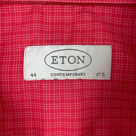 Eton Button Down Shirt Men's 44 17.5 Pink Gingham Check York Cotton - Picture 5 of 12